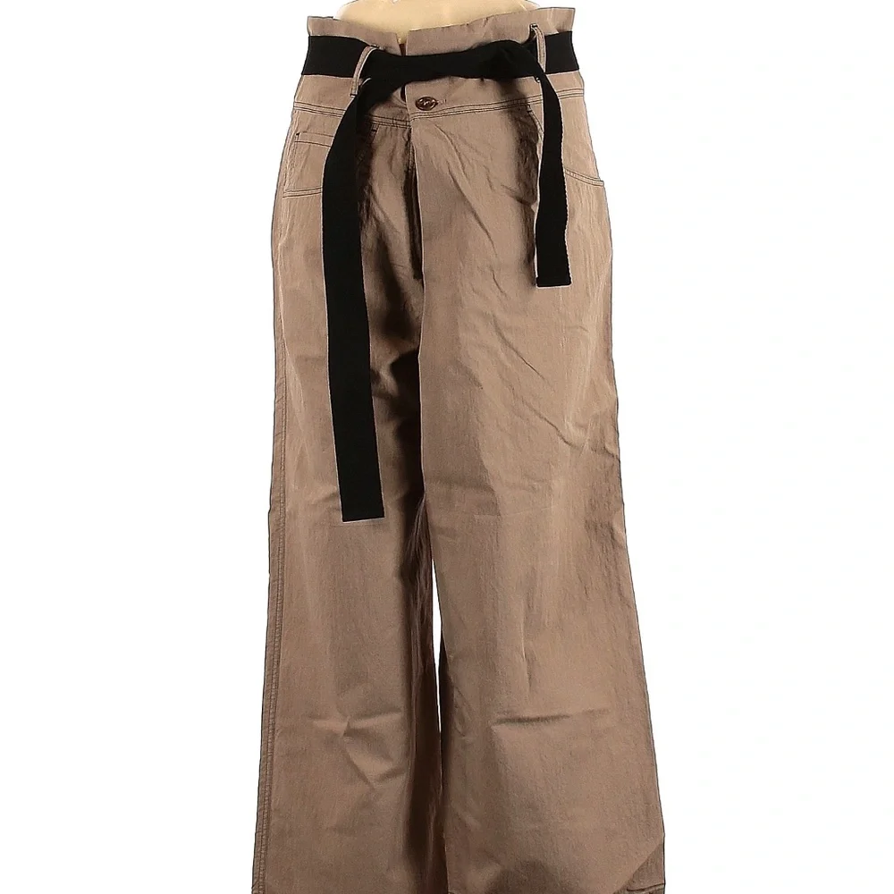 Brunello Cuccinelli wide leg beige high waist criss cross waist pants Sz 6 - Picture 4 of 11